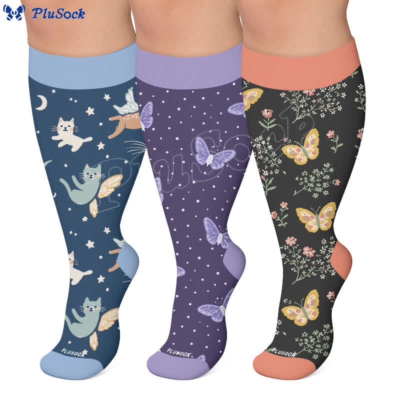 Plus Size Dreamy Cats Butterfly Compression Socks - image 0