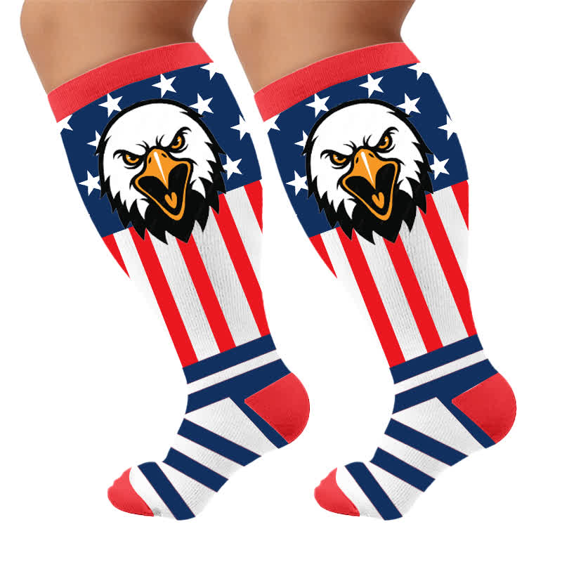 Plus Size Retro Patriotic Compression Socks - Pink(1 Pair) - 4XL - image 8