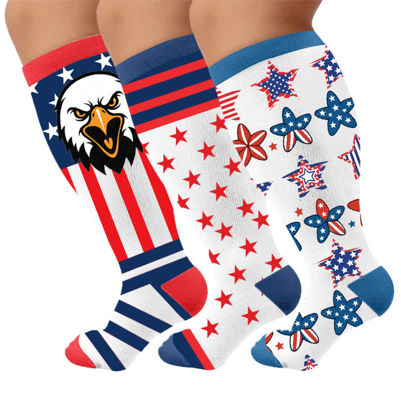 Plus Size Retro Patriotic Compression Socks - Multicolor(3 Pairs) - 4XL - image 4