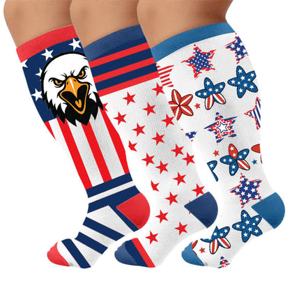 Plus Size Retro Patriotic Compression Socks - Multicolor(3 Pairs) - 4XL - image 4