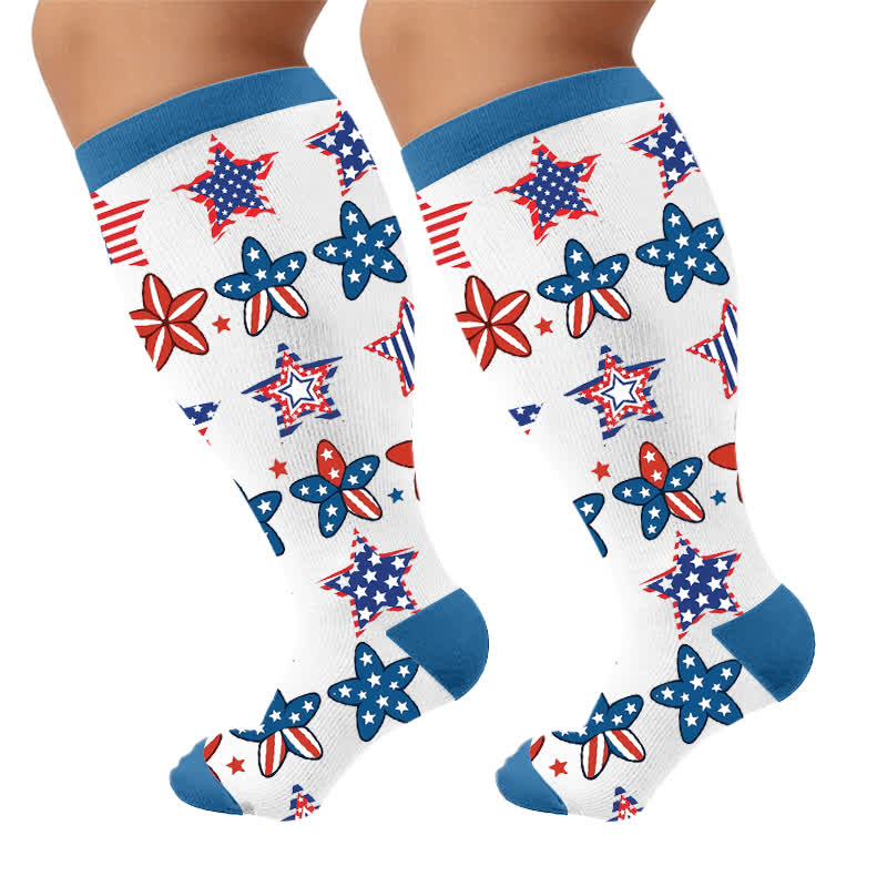 Plus Size Retro Patriotic Compression Socks - White(1 Pair) - 4XL - image 10