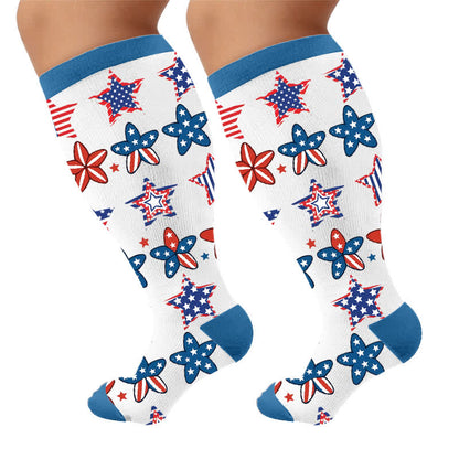 Plus Size Retro Patriotic Compression Socks - White(1 Pair) - 4XL - image 10