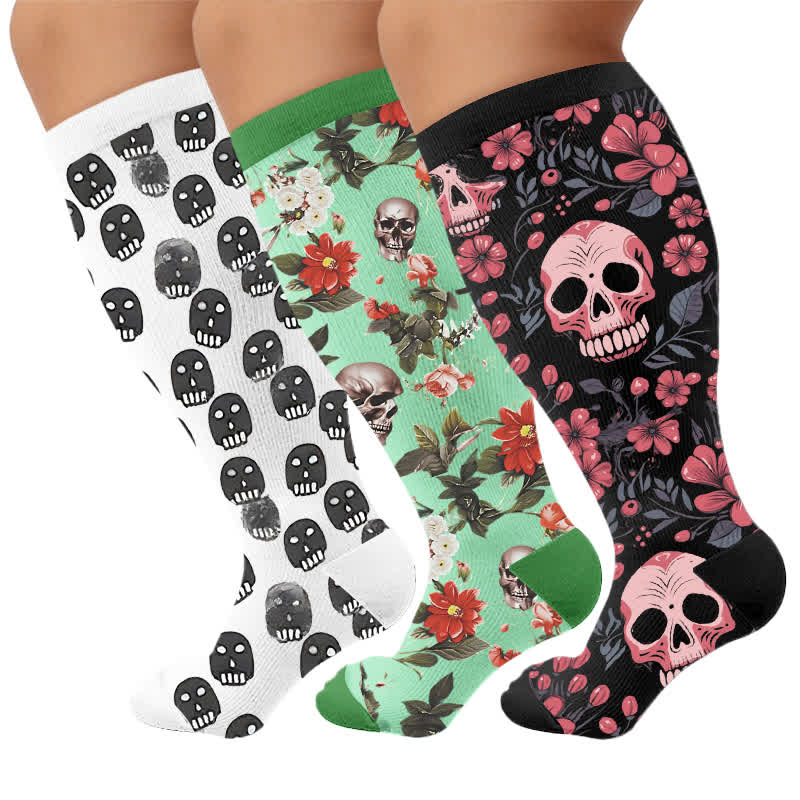 Plus Size Mixed Skull Compression Socks - Multicolor(3 Pairs) - 4XL - image 4