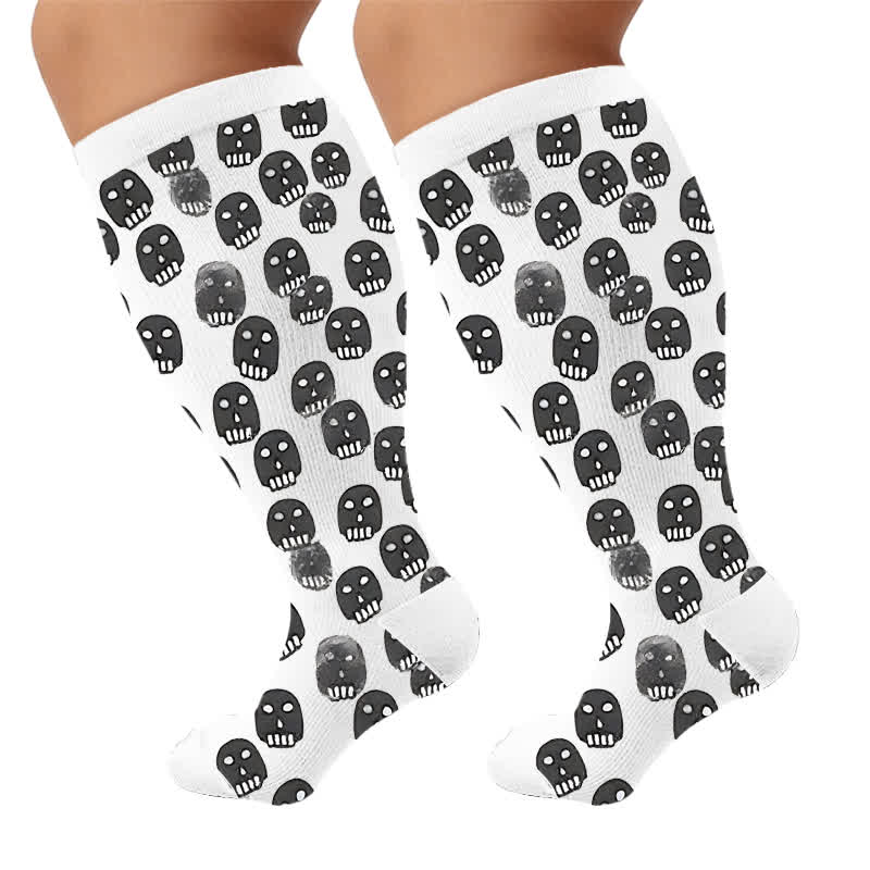 Plus Size Mixed Skull Compression Socks - White(1 Pair) - 4XL - image 8