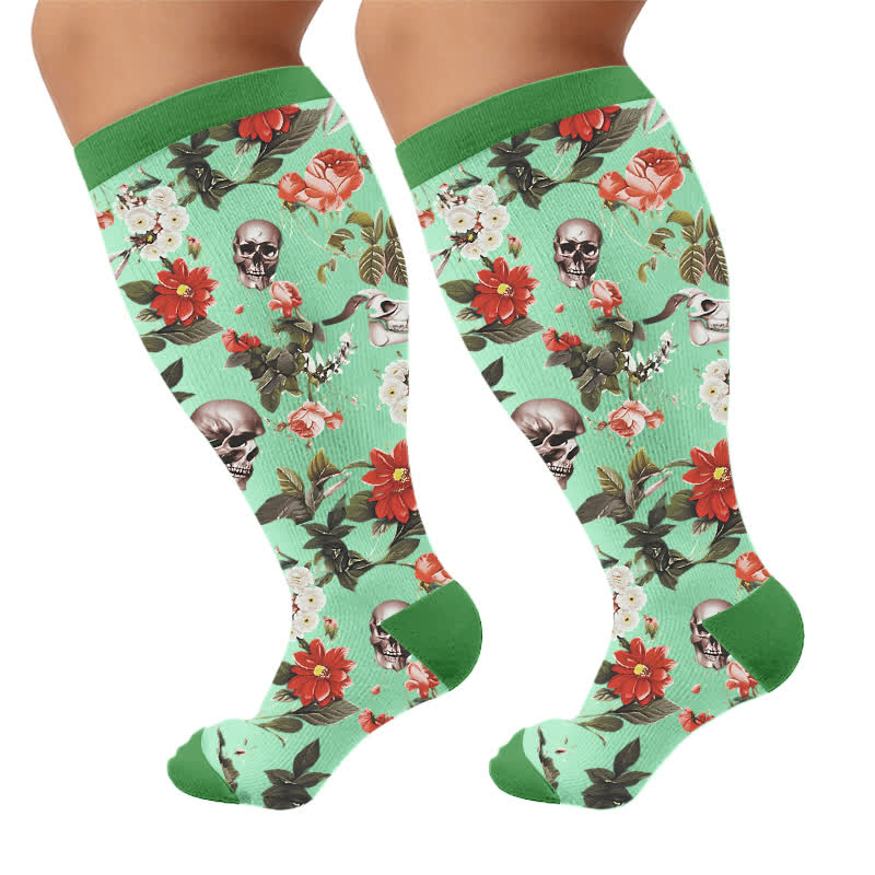 Plus Size Mixed Skull Compression Socks - Green(1 Pair) - 4XL - image 9