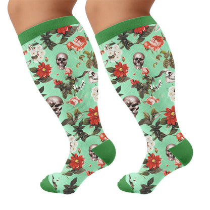 Plus Size Mixed Skull Compression Socks - Green(1 Pair) - 4XL - image 9