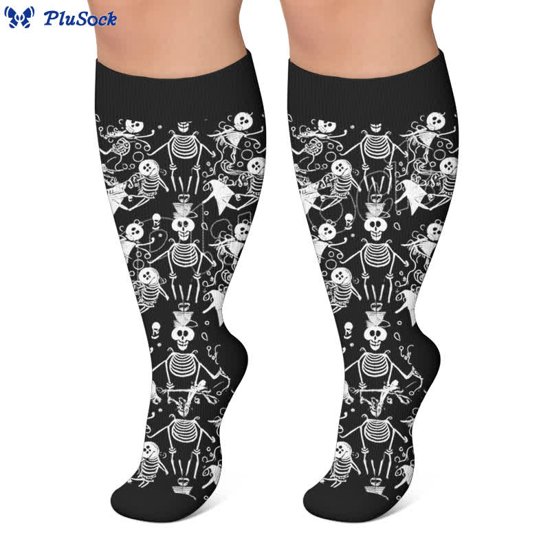 Plus Size Olive Skull Floral Compression Socks - image 7