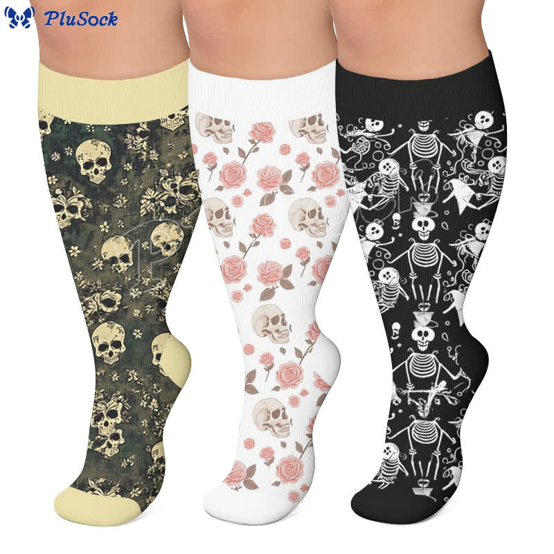 Plus Size Olive Skull Floral Compression Socks - image 0