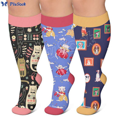 Plus Size Cat Floral Compression Socks - image 0