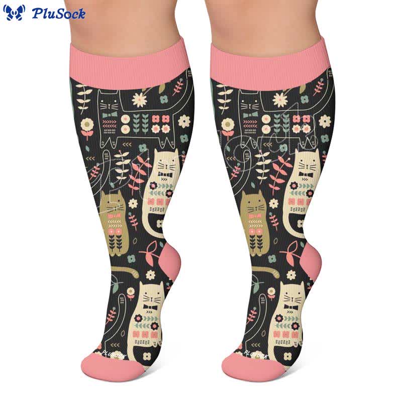 Plus Size Cat Floral Compression Socks - image 5