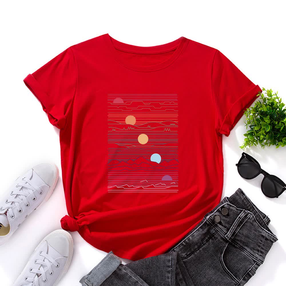 Plus Size Sunset Print T-shirt - Red - 5XL - image 4