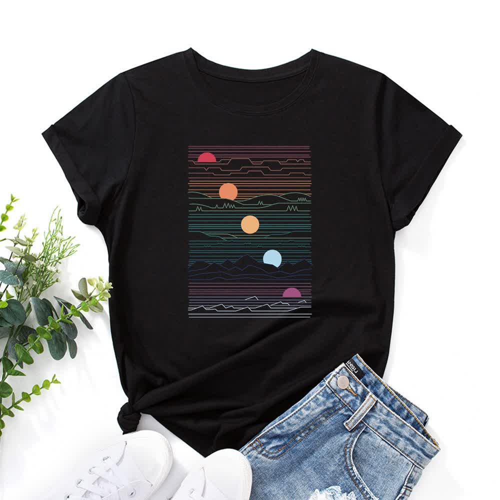 Plus Size Sunset Print T-shirt - Black - 5XL - image 3