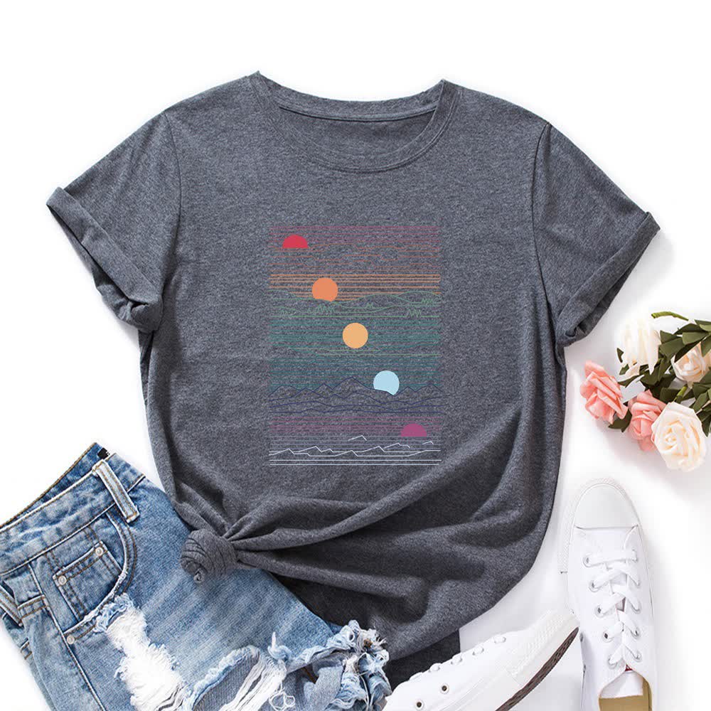 Plus Size Sunset Print T-shirt - Dark Grey - 5XL - image 1