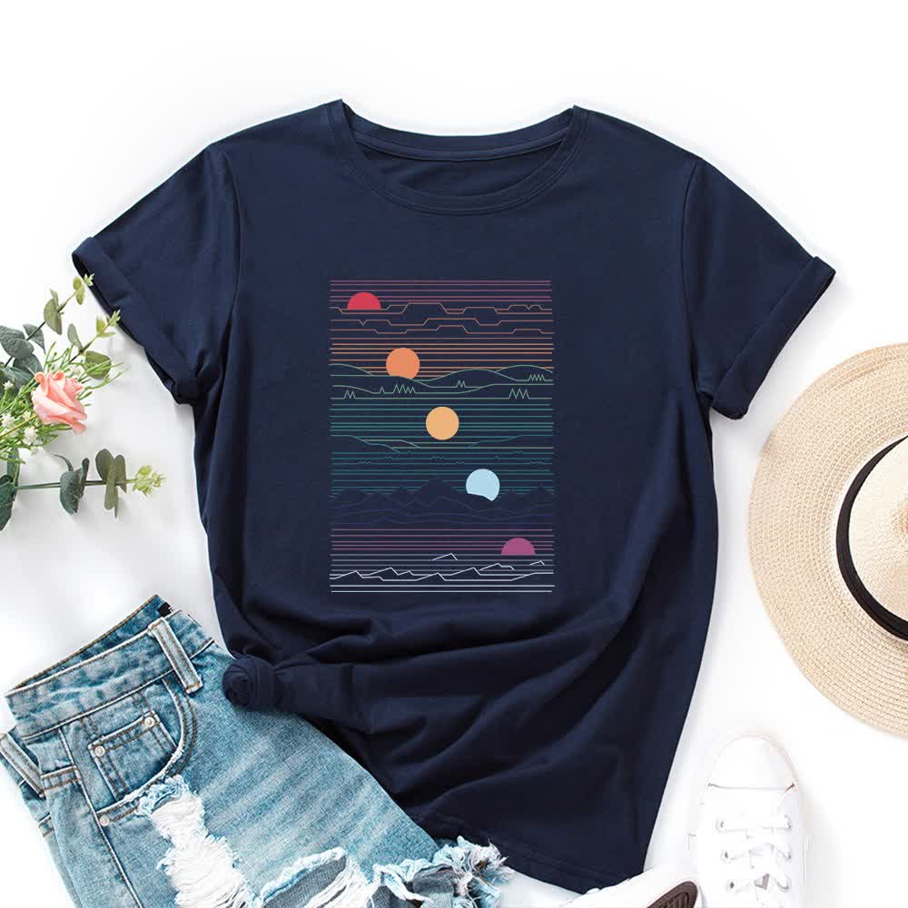 Plus Size Sunset Print T-shirt - Navy Blue - 5XL - image 8