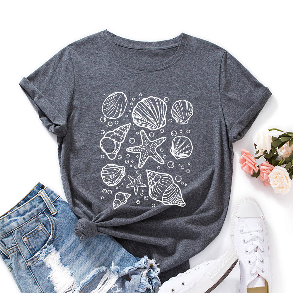 Plus Size Seashells Print T-shirt - Dark Grey - 5XL - image 4