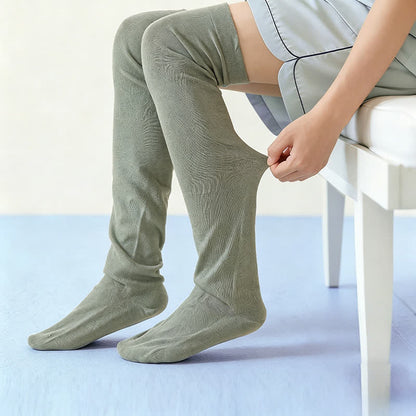Cozy Solid Cotton Thigh High Sleep Socks(2 Pairs) - image 1