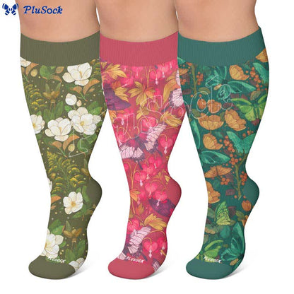 Plus Size Floral Butterfly Compression Socks - image 0