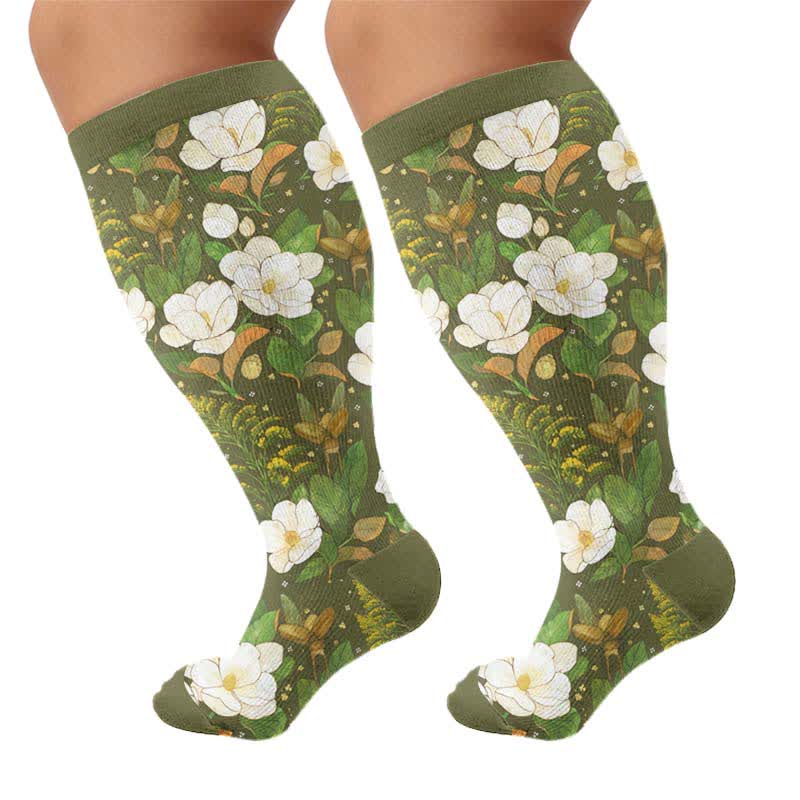 Plus Size Floral Butterfly Compression Socks - Olive Green(1 Pair) - 4XL - image 8