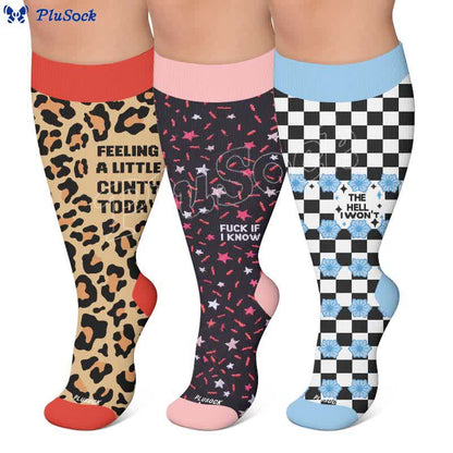 Plus Size Leopard Slogan Compression Socks - image 0