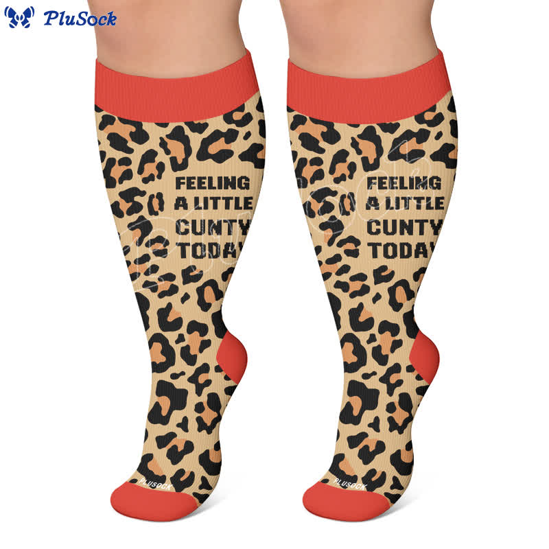 Plus Size Leopard Slogan Compression Socks - image 5
