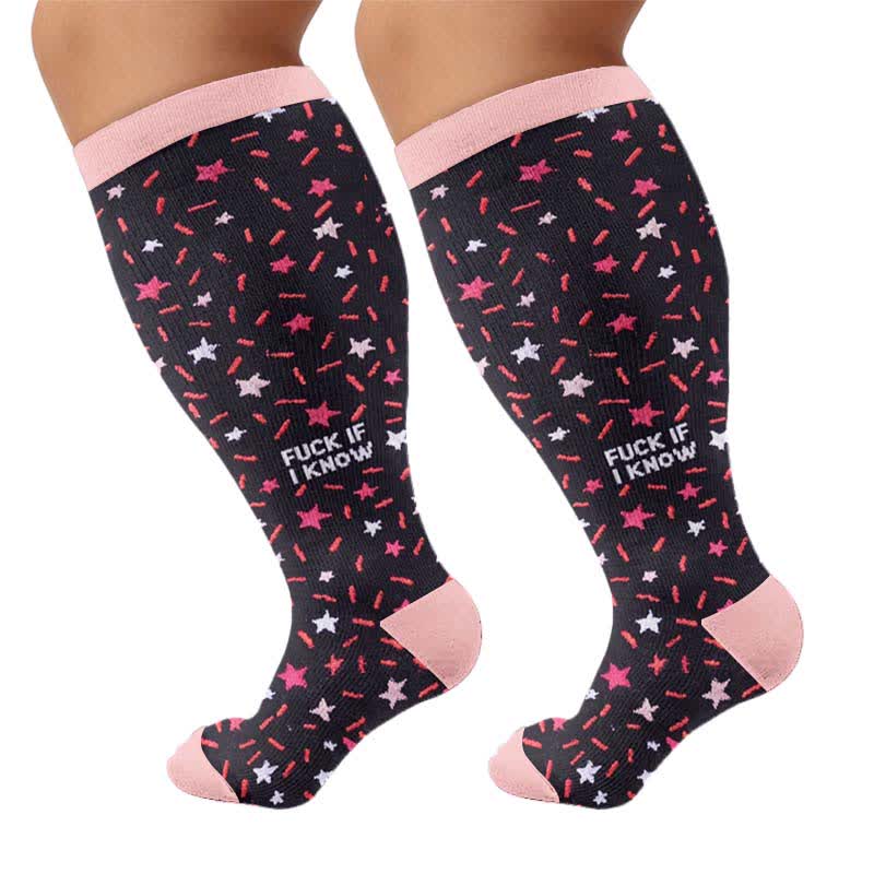 Plus Size Leopard Slogan Compression Socks - Black(1 Pair) - 4XL - image 9