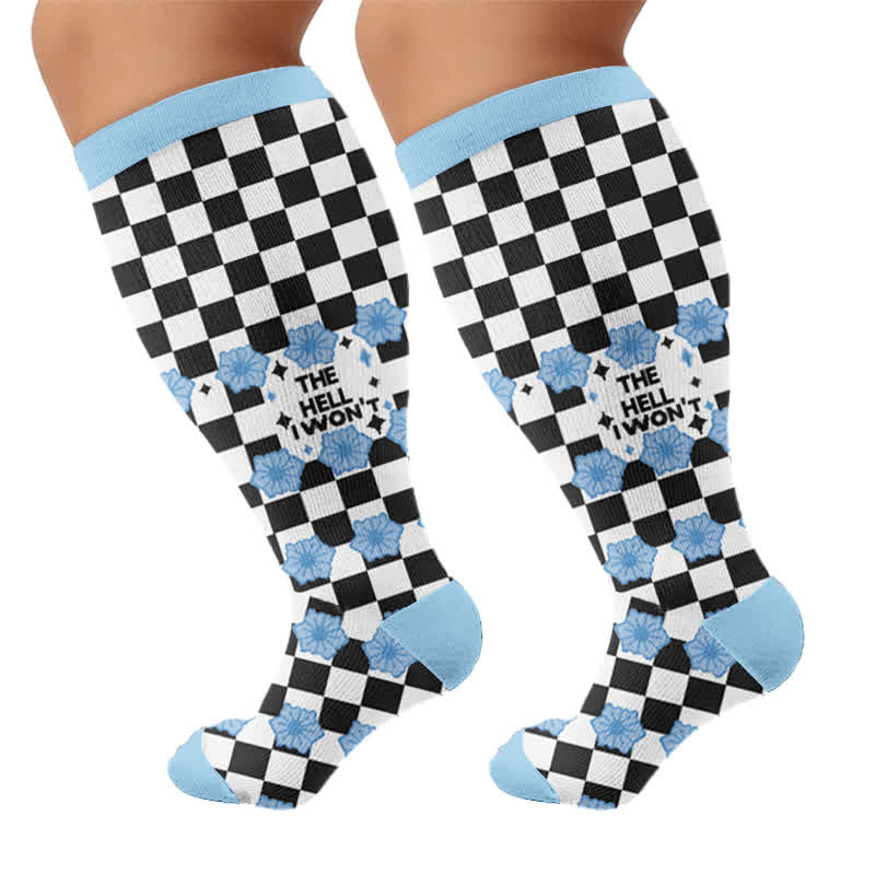 Plus Size Leopard Slogan Compression Socks - Blue(1 Pair) - 4XL - image 10