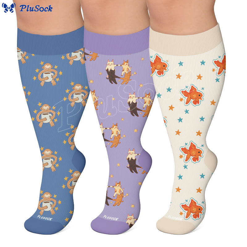 Plus Size Fish Cat Monkey Compression Socks - image 0
