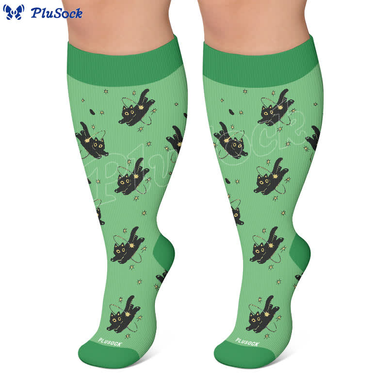 Plus Size Cartoon Cat Knee High Compression Socks - image 7