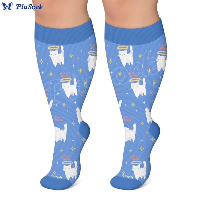 Plus Size Cartoon Cat Knee High Compression Socks - image 6
