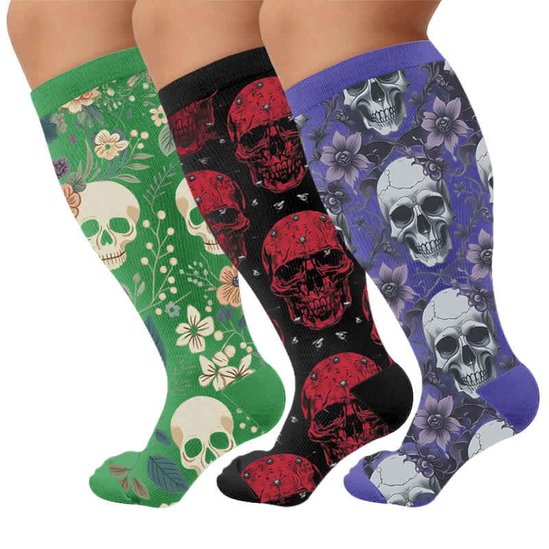 Plus Size Skull Vine Compression Socks - Multicolor(3 Pairs) - 4XL - image 4