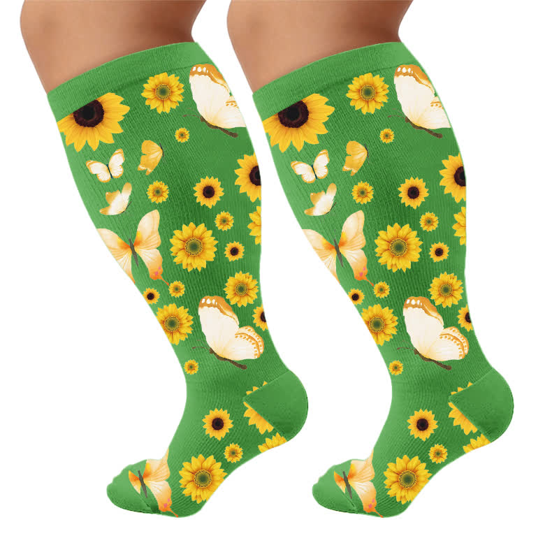 Plus Size Butterfly Bloom Compression Socks - Green(1 Pair) - 4XL - image 9