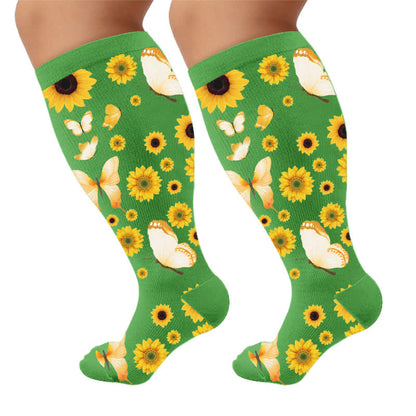 Plus Size Butterfly Bloom Compression Socks - Green(1 Pair) - 4XL - image 9