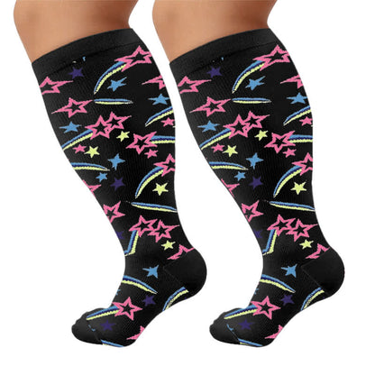 Plus Size Starry Mix Compression Socks - Black(1 Pair) - 4XL - image 8