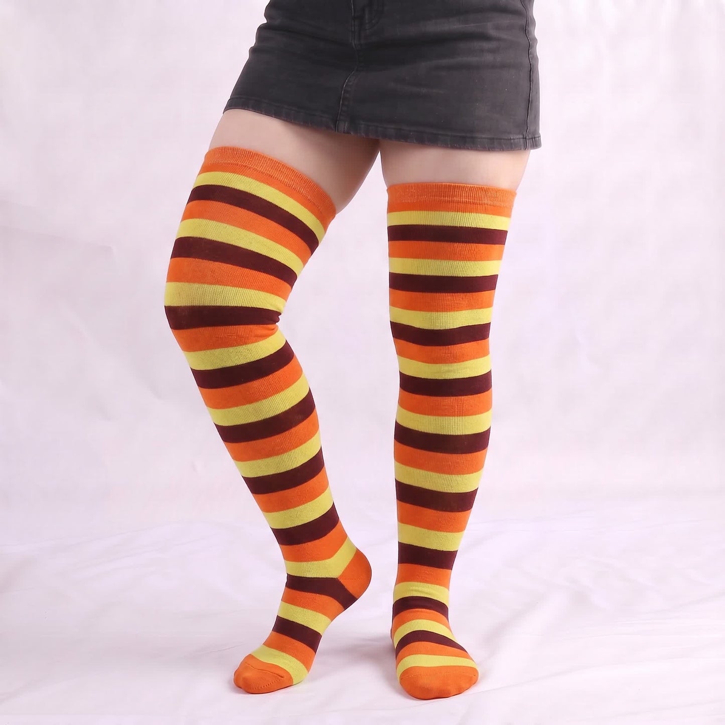 Soft Striped Casual Thigh High Socks(4 Pairs) - Purple - One Size - image 8
