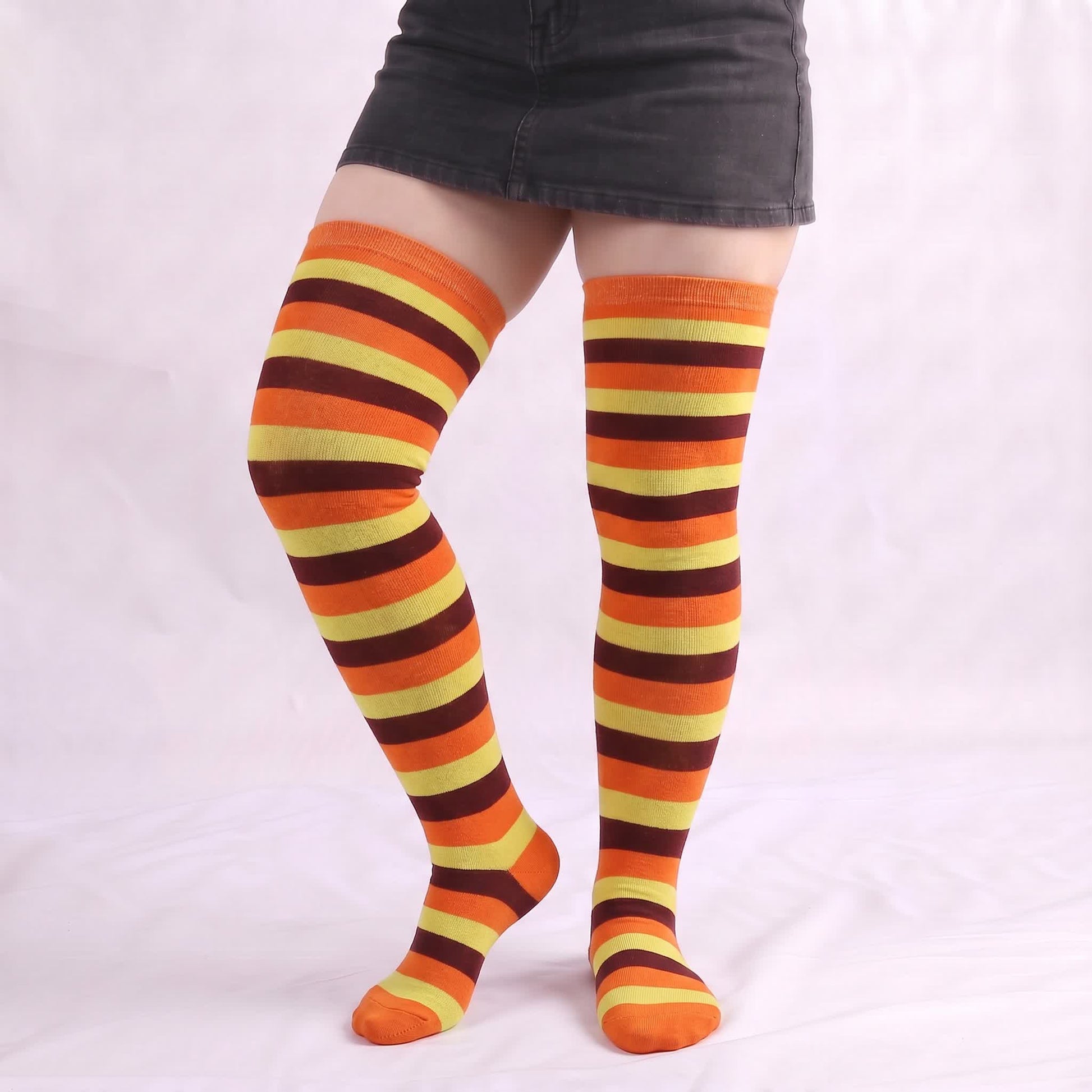 Soft Striped Casual Thigh High Socks(4 Pairs) - Purple - One Size - image 8