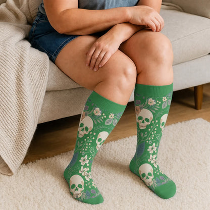Plus Size Skull Vine Compression Socks - Green(1 Pair) - 4XL - image 1