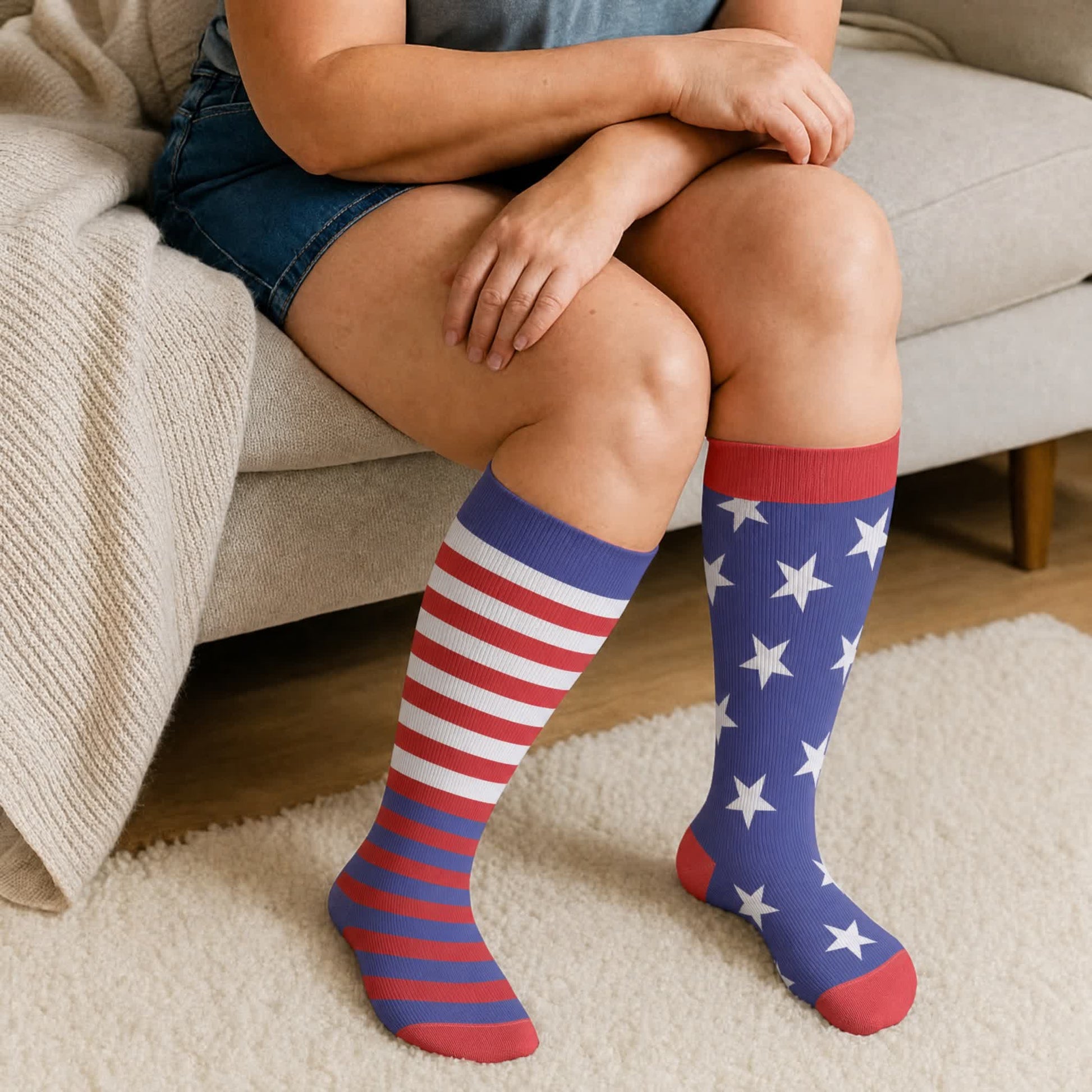 Plus Size Star Stripe Compression Socks - Blue(1 Pair) - 4XL - image 1