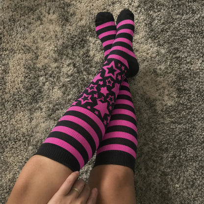 Plus Size Star Stripe Compression Socks - Black(1 Pair) - 4XL - image 2