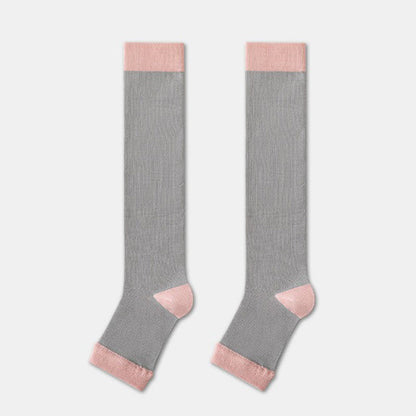 Colorblock Open Toe Compression Socks (4 Pairs) - Light Gray - EU36-40(US3-7) - image 2