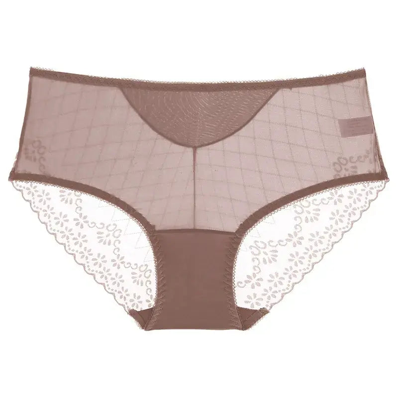 Lace Mesh High Waist Panty (3 Packs) - Coffee - 2XL - image 6