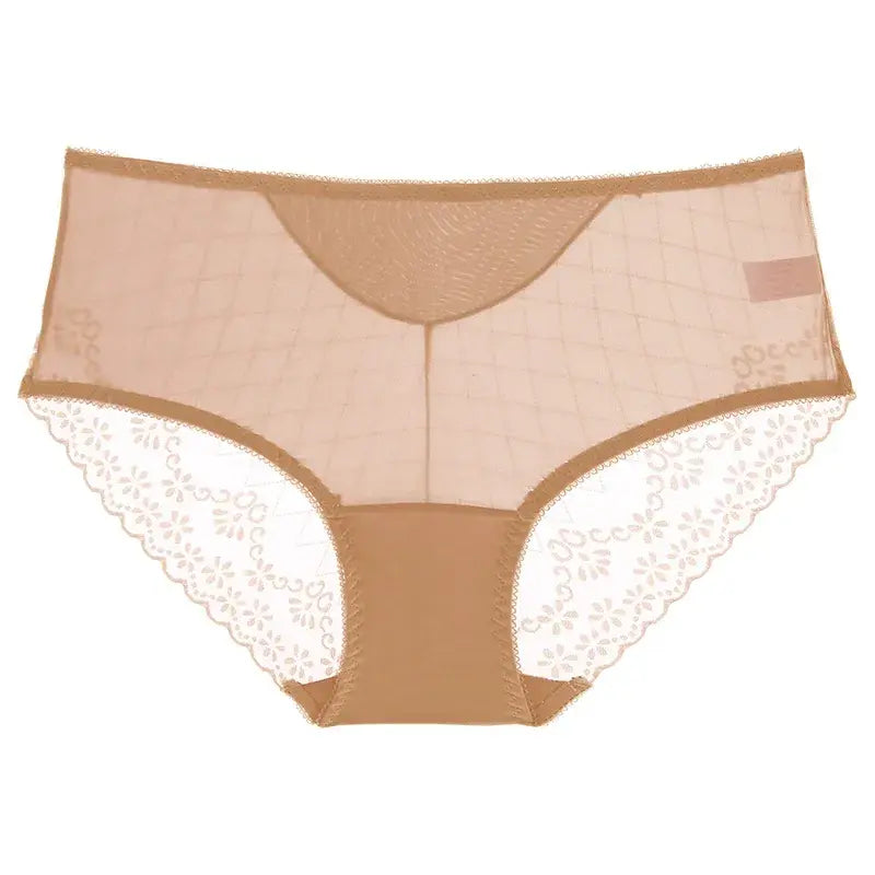 Lace Mesh High Waist Panty (3 Packs) - Apricot - 2XL - image 8