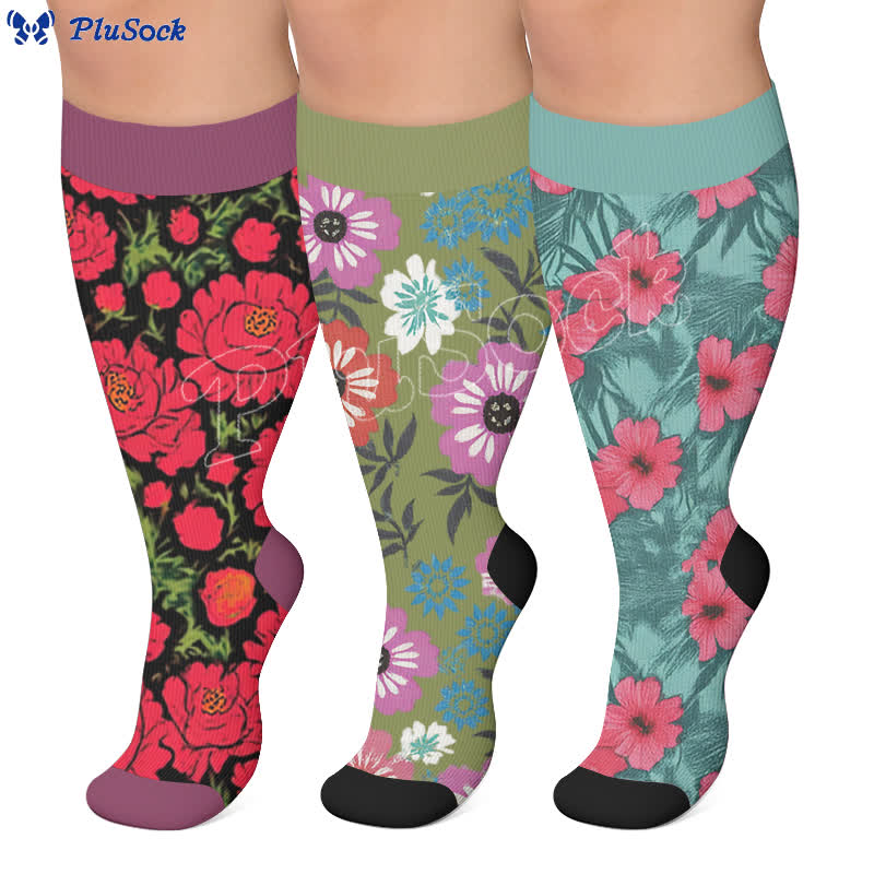 Plus Size Bold Blossom Compression Socks - image 0