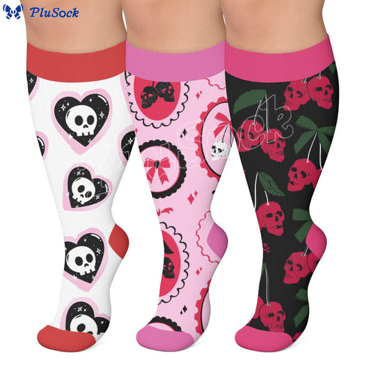 Plus Size Gothic Skull Cherry Compression Socks - image 0