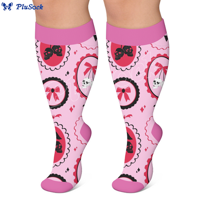 Plus Size Gothic Skull Cherry Compression Socks - image 3