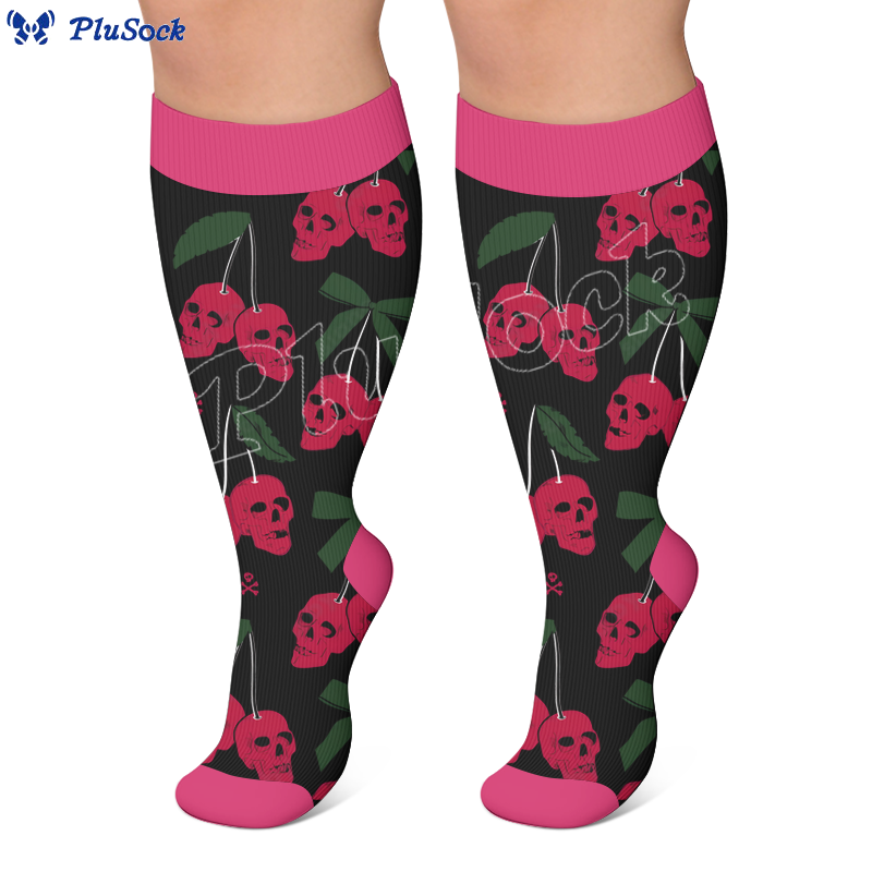 Plus Size Gothic Skull Cherry Compression Socks - image 4