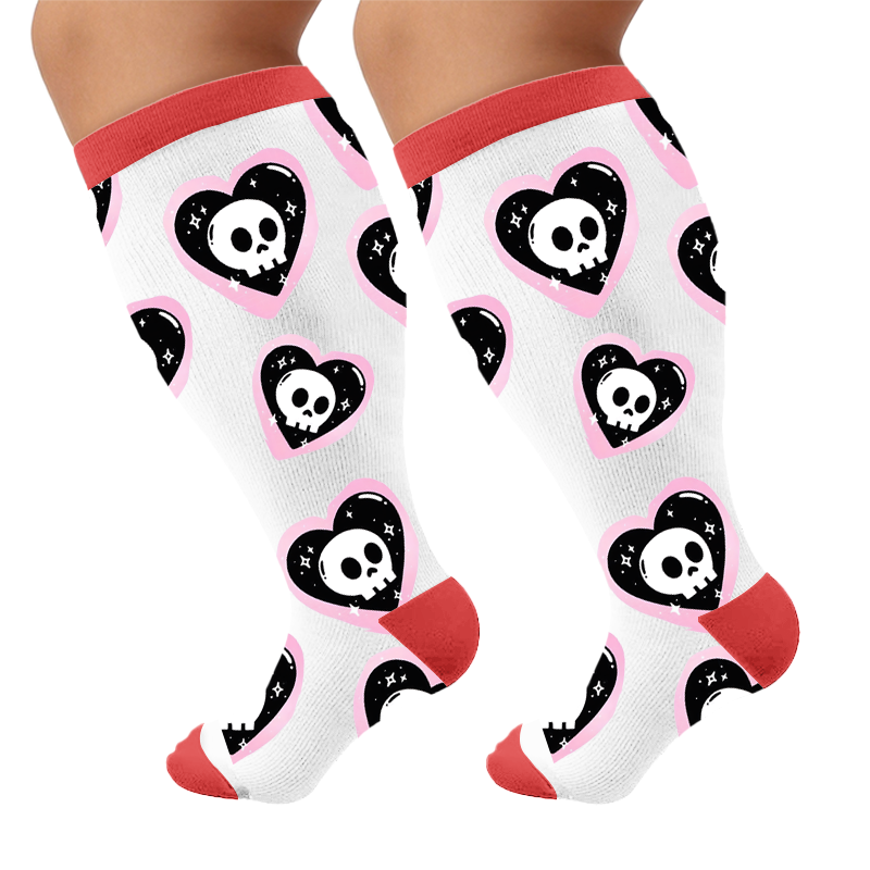 Plus Size Gothic Skull Cherry Compression Socks - White(1 Pair) - 4XL - image 5