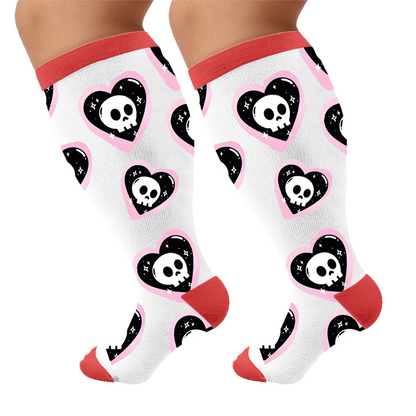 Plus Size Gothic Skull Cherry Compression Socks - White(1 Pair) - 4XL - image 5