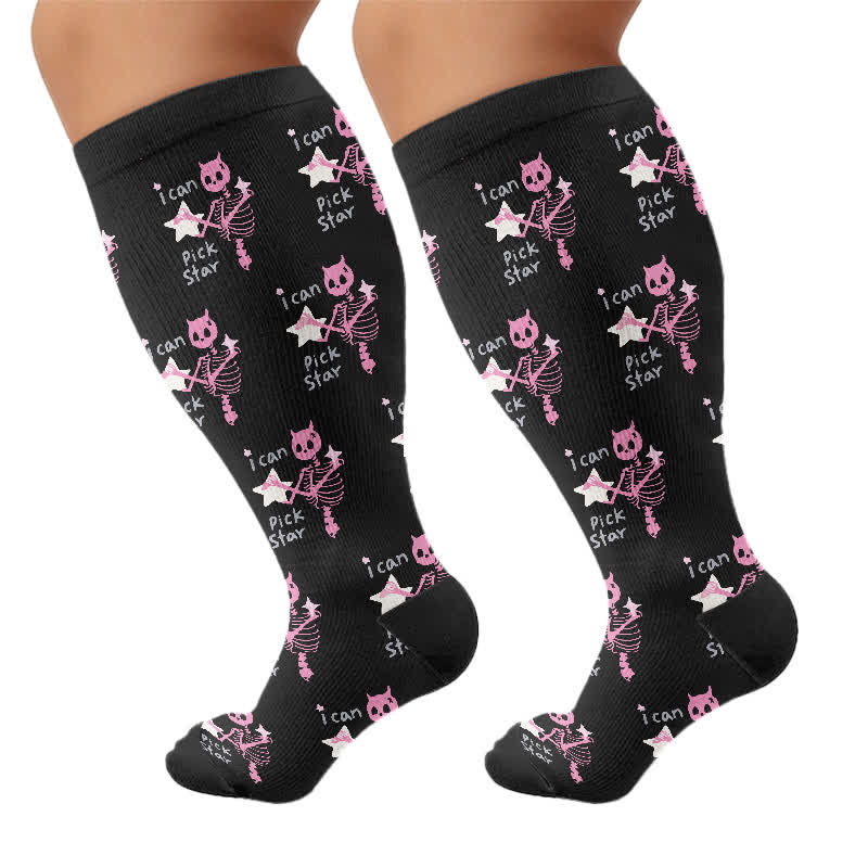 Plus Size Gothic Cat Star Compression Socks - Black(1 Pair) - 4XL - image 8