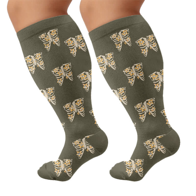 Plus Size Gothic Cat Star Compression Socks - Dark Grey(1 Pair) - 4XL - image 10