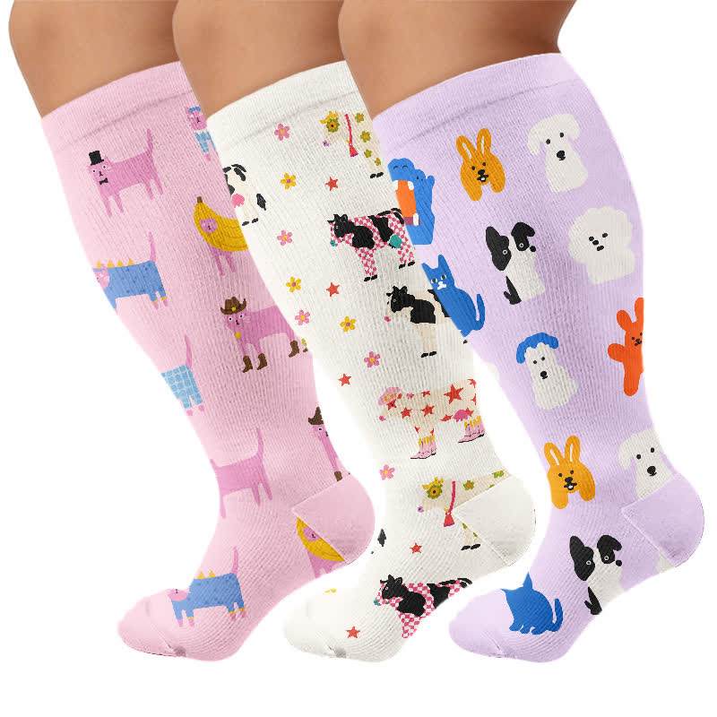 Plus Size Creative Animal Compression Socks - Multicolor(3 Pairs) - 4XL - image 4